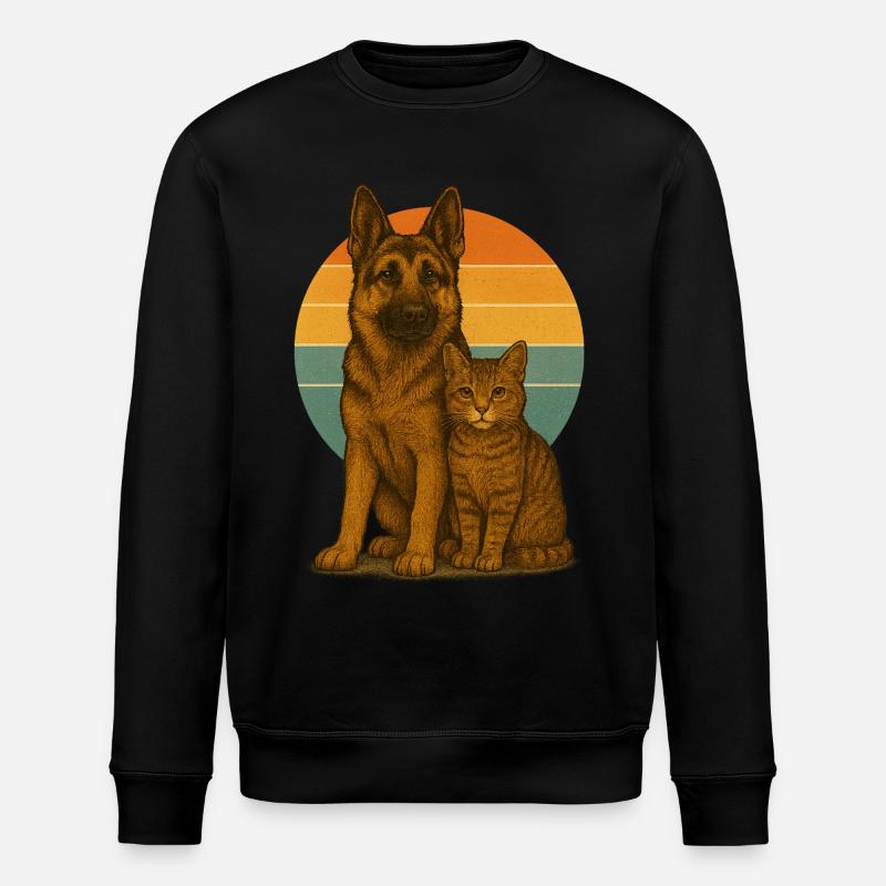 German Shepherd and Cat - Stanley/Stella ROLLER Unisex Organic Sweatshirt - black
