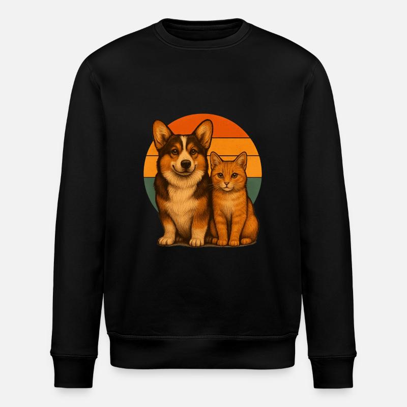 Corgi und Katze - Stanley/Stella Unisex Bio-Sweatshirt ROLLER - Schwarz