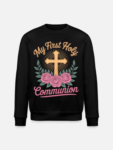First Holy Communion Cross Roses - Stanley/Stella ROLLER Unisex Organic Sweatshirt - black