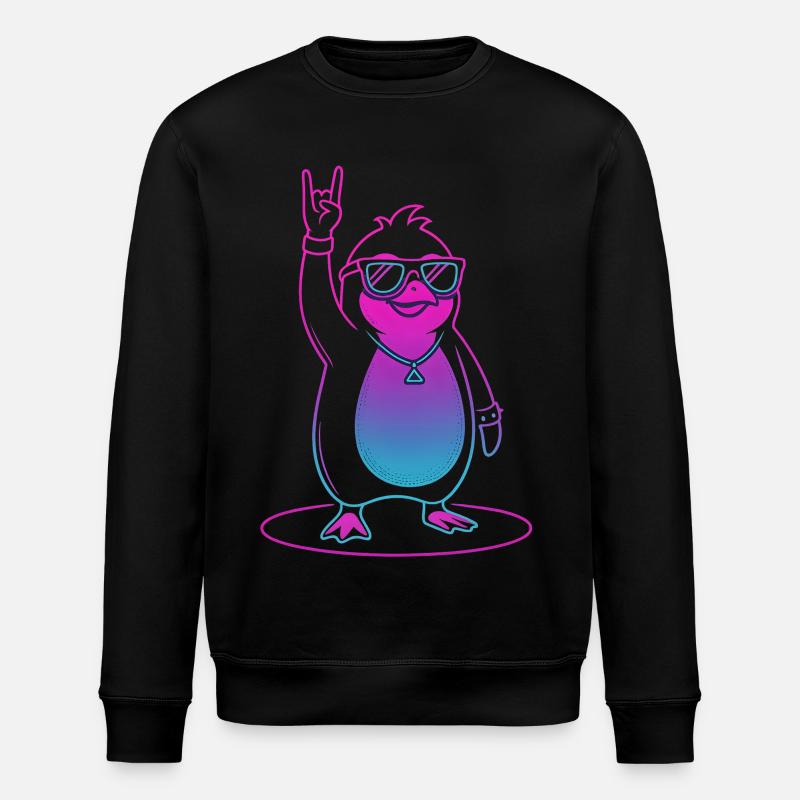 Cooler Rock Pinguin mit Sonnenbrille - Stanley/Stella Unisex Bio-Sweatshirt ROLLER - Schwarz