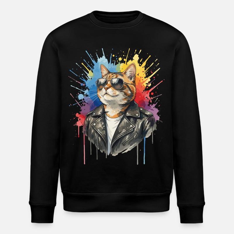 Katze mit Sonnenbrille, Coole Katze - Stanley/Stella Unisex Bio-Sweatshirt ROLLER - Schwarz