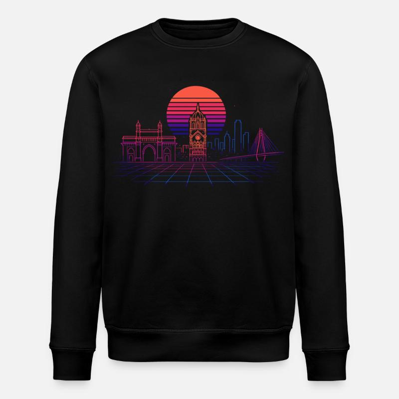 Neon Synthwave City Skyline - Mumbai - Stanley/Stella ROLLER Unisex Organic Sweatshirt - black