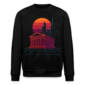 Neon Skyline trifft antike Säulen - Athen - Stanley/Stella Unisex Bio-Sweatshirt ROLLER - Schwarz - Vorne - Nik (191cm)