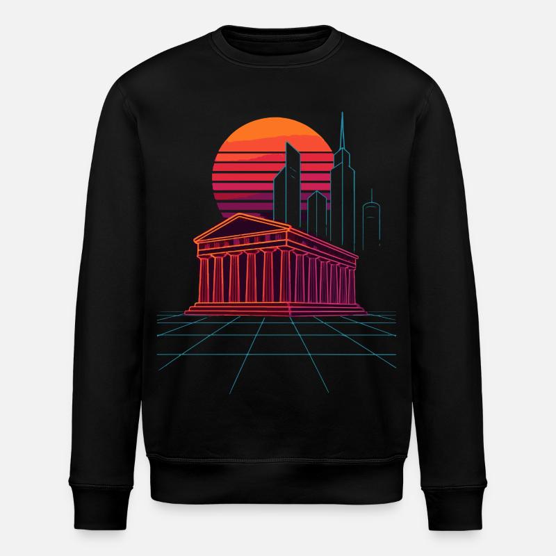 Neon Skyline trifft antike Säulen - Athen - Stanley/Stella Unisex Bio-Sweatshirt ROLLER - Schwarz