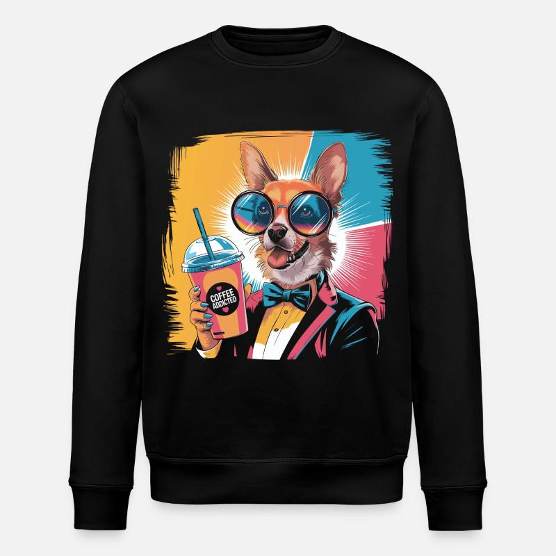Corgi im Retro-Look mit Drink und Style - Stanley/Stella Unisex Bio-Sweatshirt ROLLER - Schwarz