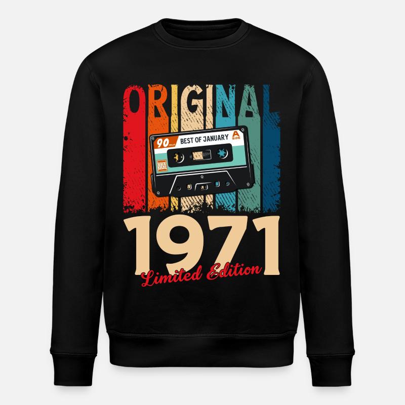 55th Birthday Cassette January 1971 - Stanley/Stella ROLLER Unisex Organic Sweatshirt - black