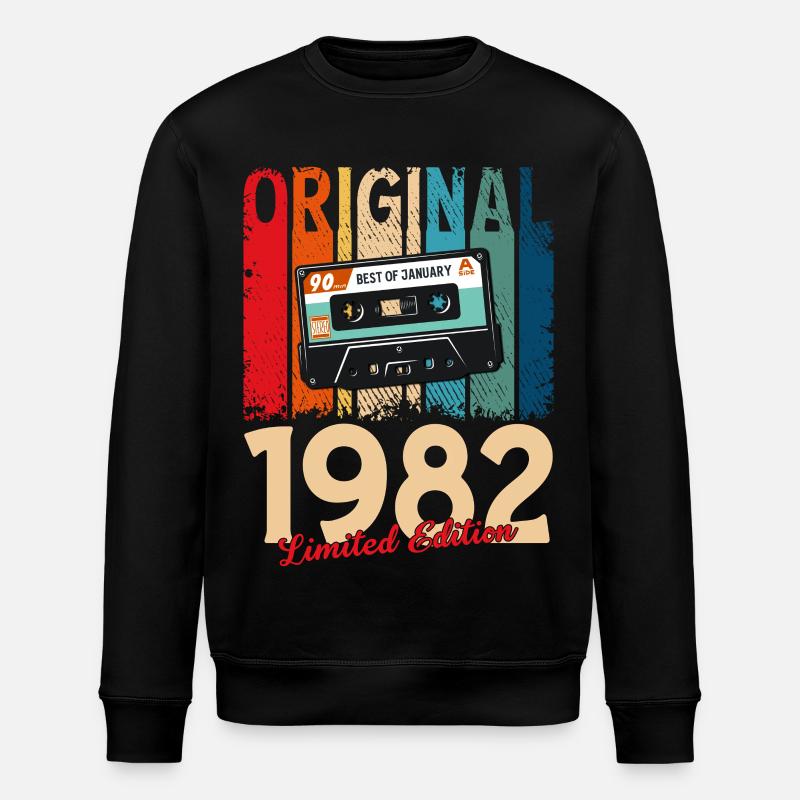 44th Birthday Cassette January 1982 - Stanley/Stella ROLLER Unisex Organic Sweatshirt - black