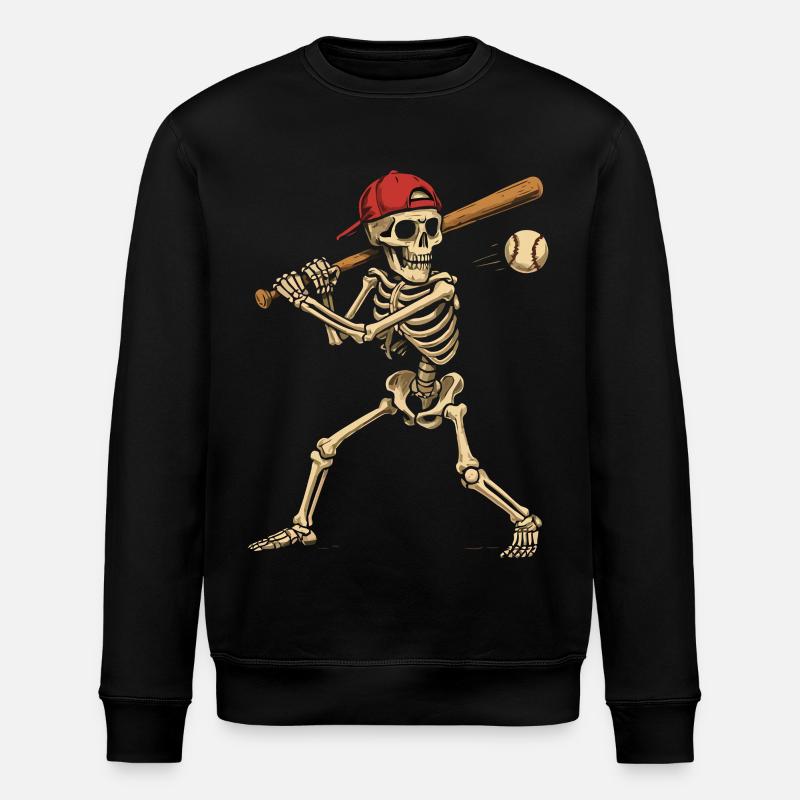 Baseball Playing Skeleton - Stanley/Stella ROLLER Unisex Organic Sweatshirt - black