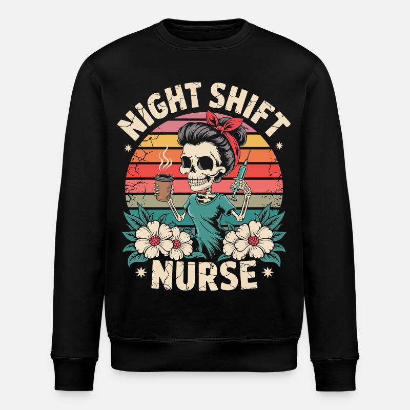 Nacht Schicht Krankenschwester Retro - Stanley/Stella Unisex Bio-Sweatshirt ROLLER - Schwarz
