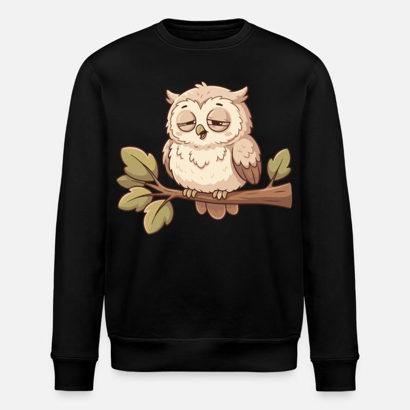 Schlafende Eule auf Ast - Stanley/Stella Unisex Bio-Sweatshirt ROLLER - Schwarz