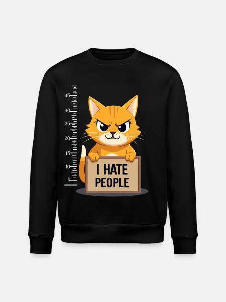 Griesgrämige Katze I Hate People Polizeifoto - Stanley/Stella ROLLER Unisex Organic Sweatshirt - black