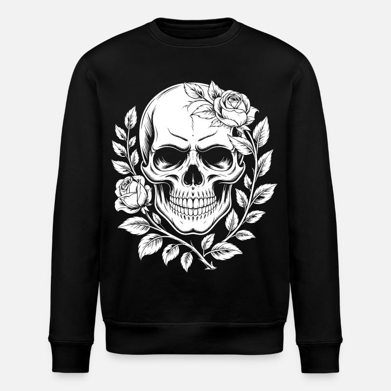 Schädel mit Blumenkranz - Stanley/Stella Unisex Bio-Sweatshirt ROLLER - Schwarz