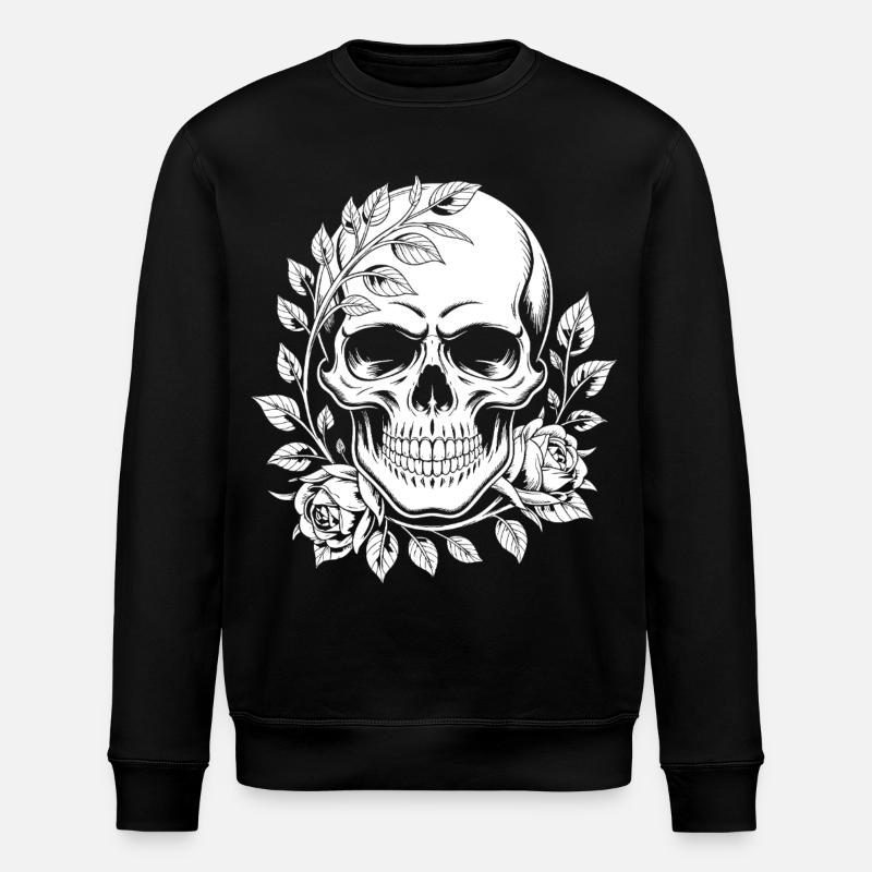 Crâne avec couronne de fleurs - Sweat bio ROLLER Stanley/Stella Unisexe - noir