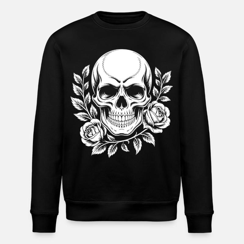 Schädel mit Blumenkranz - Stanley/Stella Unisex Bio-Sweatshirt ROLLER - Schwarz