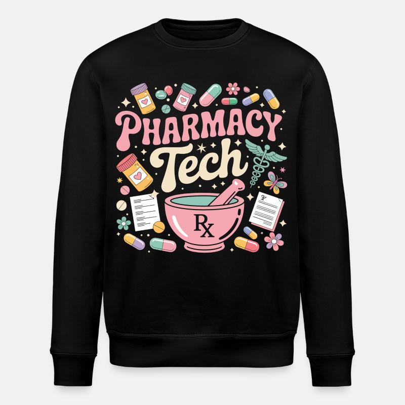 PharmaTech Pharmacy Illustration - Stanley/Stella ROLLER Unisex Organic Sweatshirt - black
