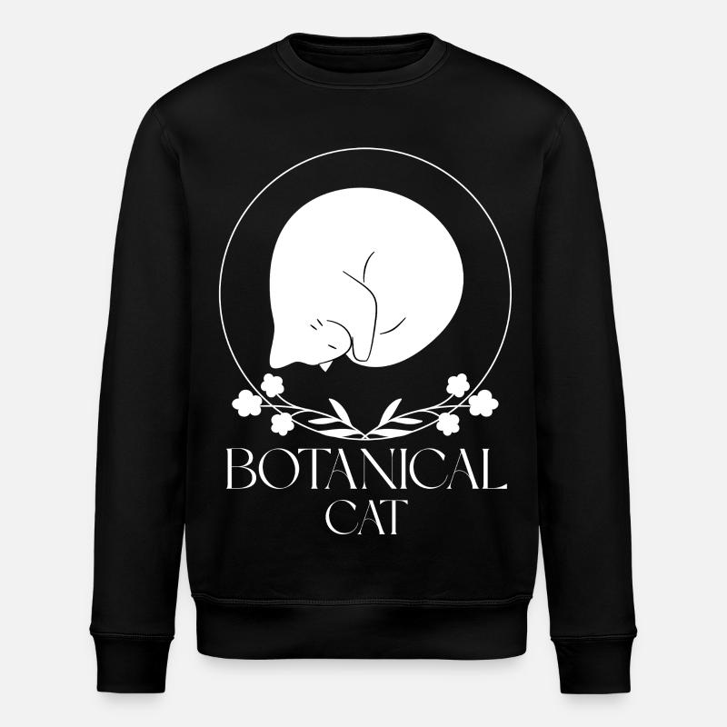 Minimalistische botanische Katze - Stanley/Stella Unisex Bio-Sweatshirt ROLLER - Schwarz