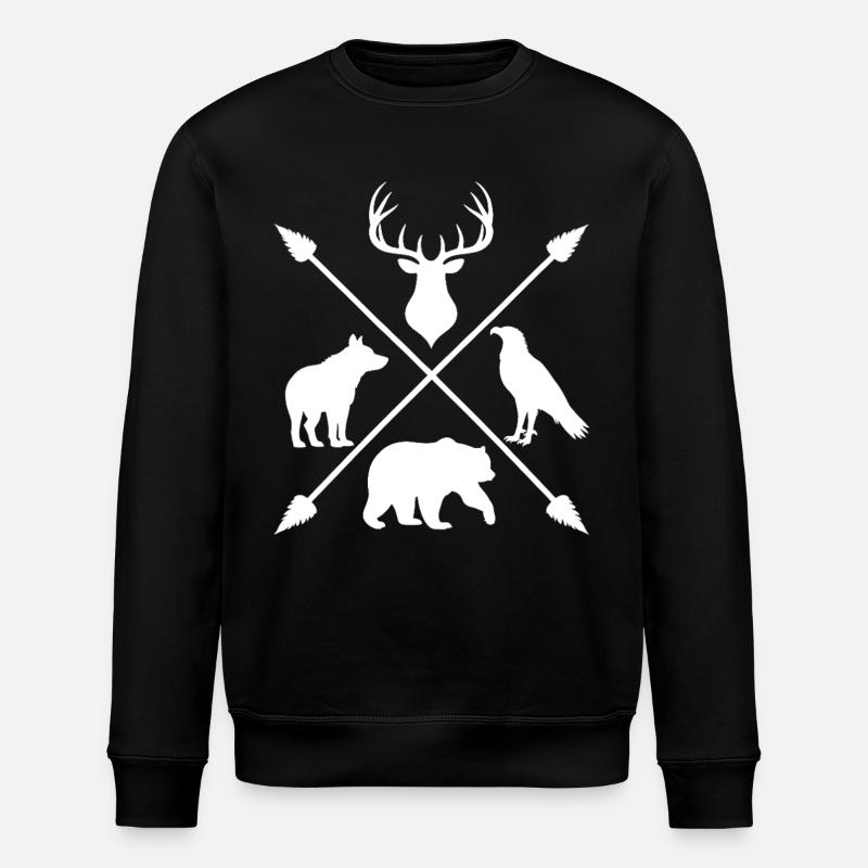 Waldtiere Wildnis Hirsch Wolf Bär Pfeile - Stanley/Stella Unisex Bio-Sweatshirt ROLLER - Schwarz