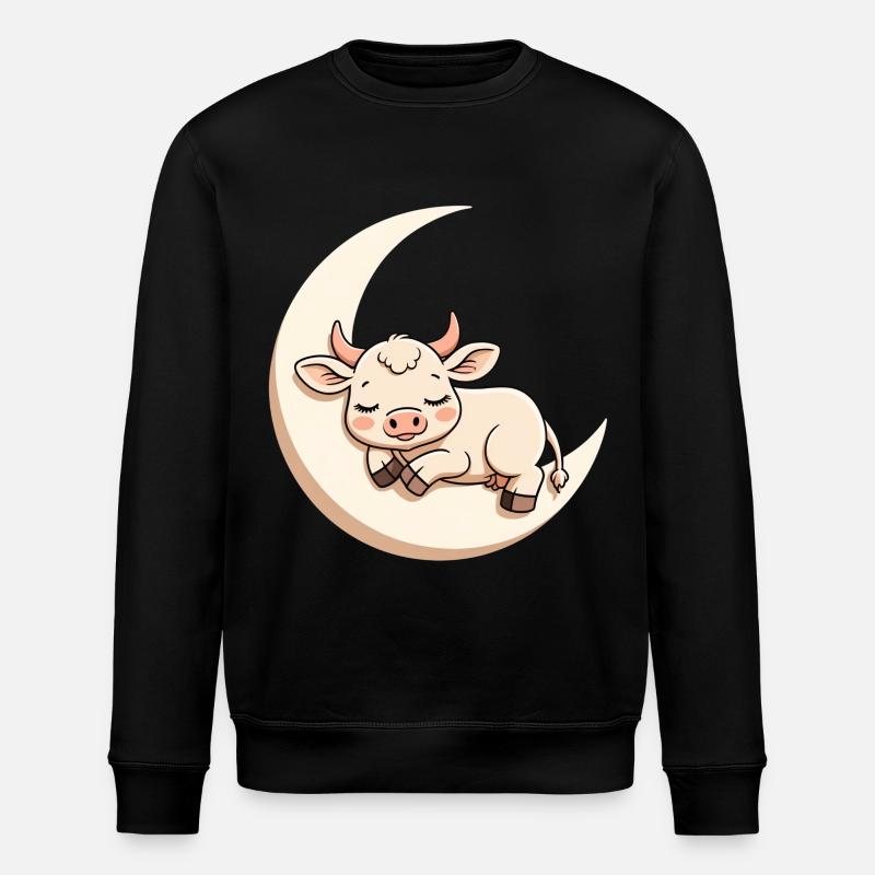 Mondkuh im Schlummer - Stanley/Stella Unisex Bio-Sweatshirt ROLLER - Schwarz