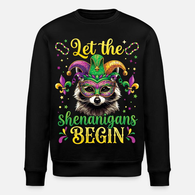 Shenanigans Funny Raccoon Mardi Gras - Stanley/Stella ROLLER Unisex Organic Sweatshirt - black