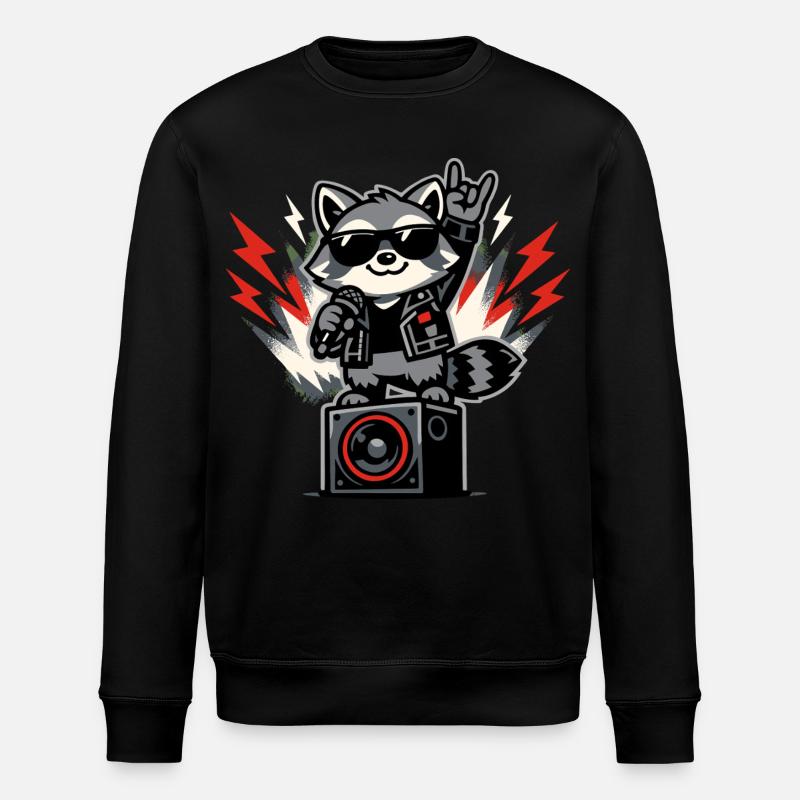 Retro Waschbär Rock Musik Geschenk - Stanley/Stella Unisex Bio-Sweatshirt ROLLER - Schwarz