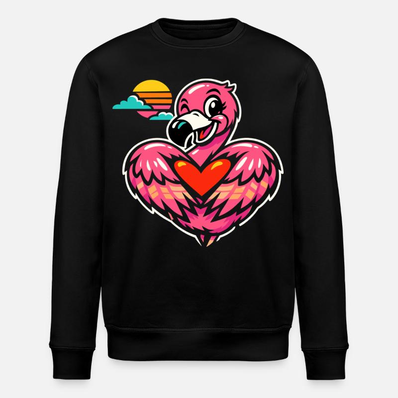 Rosa Flamingo mit Herzsymbol | Süßes Geschenk - Stanley/Stella Unisex Bio-Sweatshirt ROLLER - Schwarz