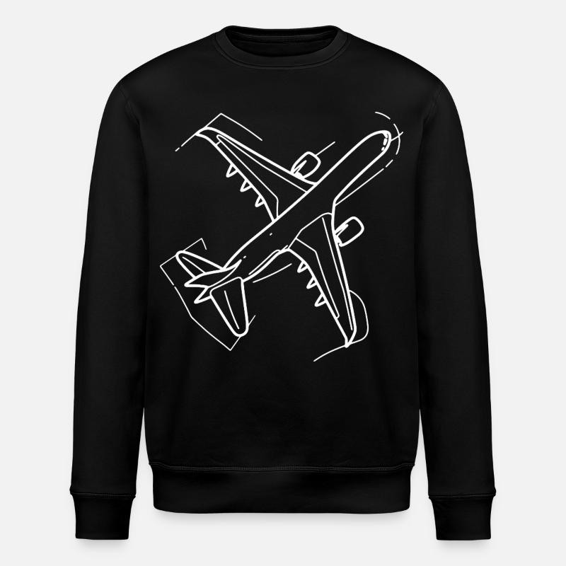 Airplane Drawing - Stanley/Stella ROLLER Unisex Organic Sweatshirt - black
