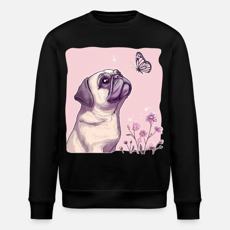 Mops mit Schmetterling - Stanley/Stella Unisex Bio-Sweatshirt ROLLER - Schwarz