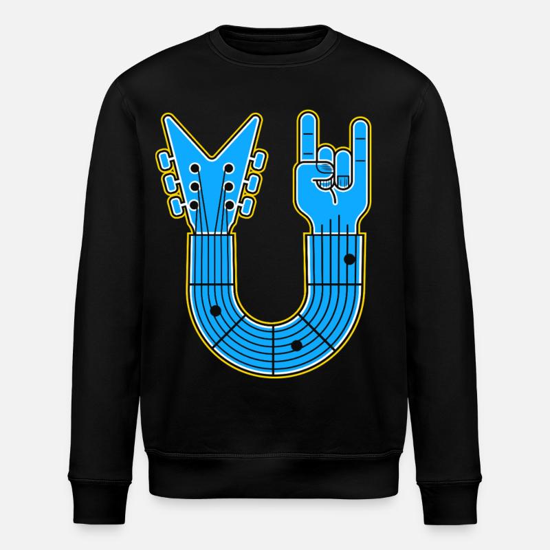 Blue U-Shape Guitar with Rock Hand - Stanley/Stella ROLLER Unisex Organic Sweatshirt - black