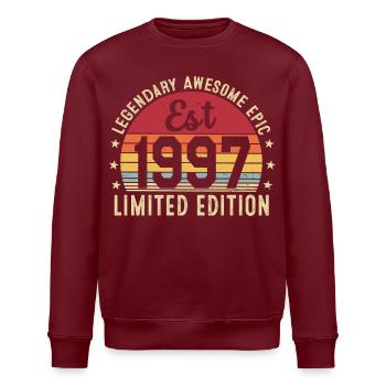 29ème anniversaire - Cadeau Vintage 1997 - Sweat bio ROLLER Stanley/Stella Unisexe - bordeaux - Devant - Nik (191cm)