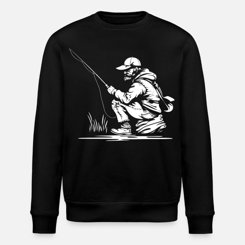 Angler Drawing - Stanley/Stella ROLLER Unisex Organic Sweatshirt - black