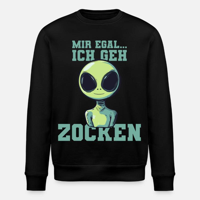 alien - ich geh zocken - Stanley/Stella Unisex Bio-Sweatshirt ROLLER - Schwarz