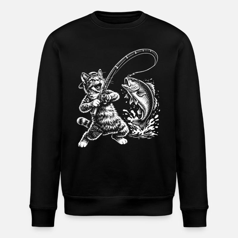 Poisson-chat drôle pêcheur - Sweat bio ROLLER Stanley/Stella Unisexe - noir