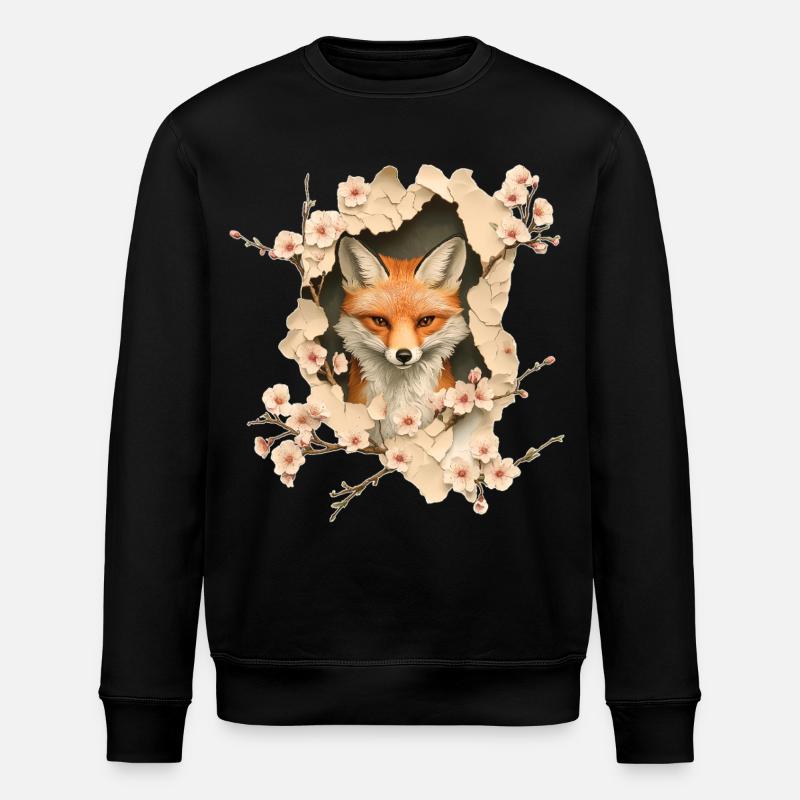 Fuchs mit Kirschblüten - Stanley/Stella Unisex Bio-Sweatshirt ROLLER - Schwarz