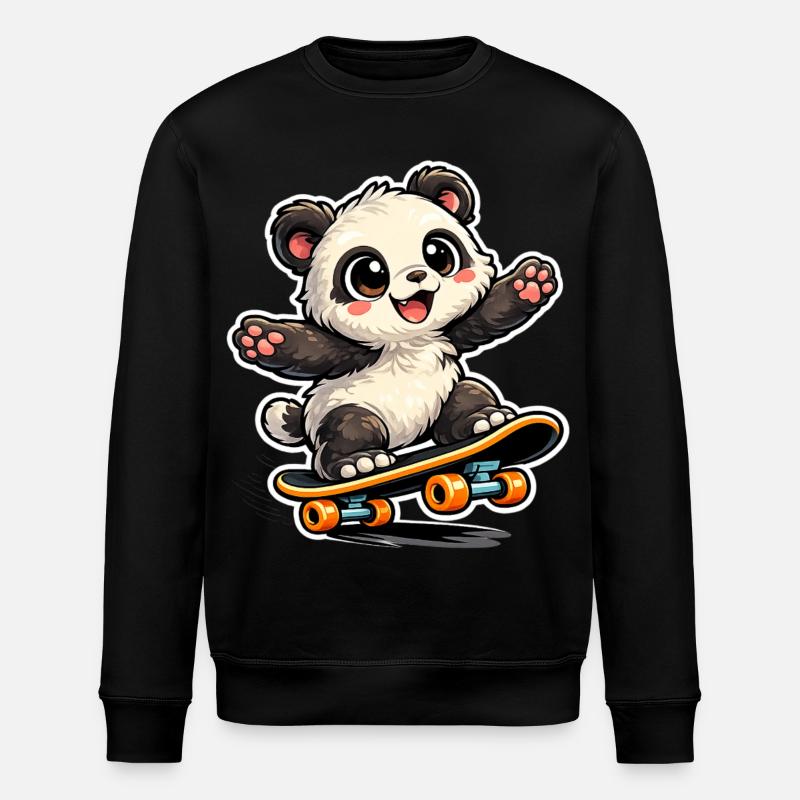 Panda Skateboard Joy - Stanley/Stella ROLLER Unisex Organic Sweatshirt - black