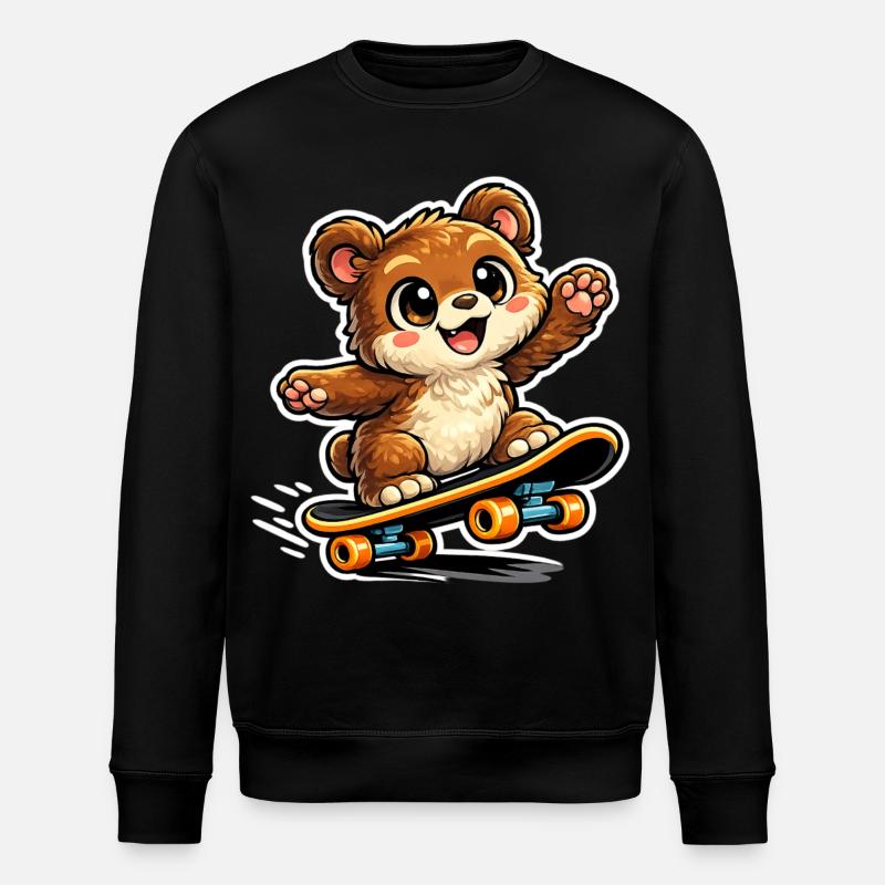Cuddly Bear Skateboard Adventure - Stanley/Stella ROLLER Unisex Organic Sweatshirt - black