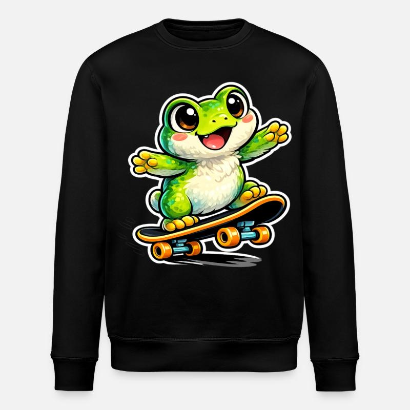 Fröhlicher Frosch Skateboard - Stanley/Stella Unisex Bio-Sweatshirt ROLLER - Schwarz