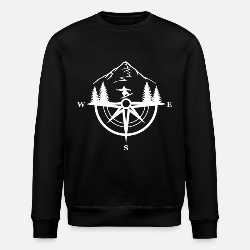Snowboarder und Kompass im Gebirge - Stanley/Stella Unisex Bio-Sweatshirt ROLLER - Schwarz