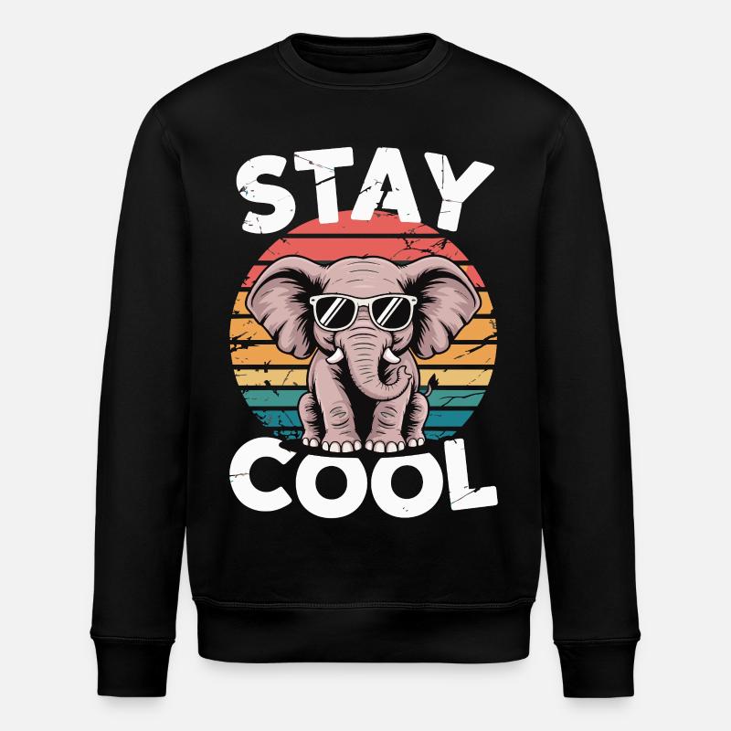 Stay Cool Elephant - Kids Retro - Stanley/Stella ROLLER Unisex Organic Sweatshirt - black