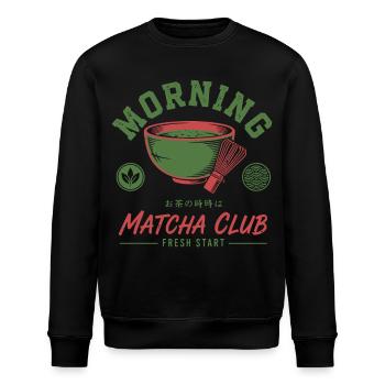 Morning Matcha Club Fresh Start Green Tea Matcha - Stanley/Stella Unisex Bio-Sweatshirt ROLLER - Schwarz - Vorne - Nik (191cm)