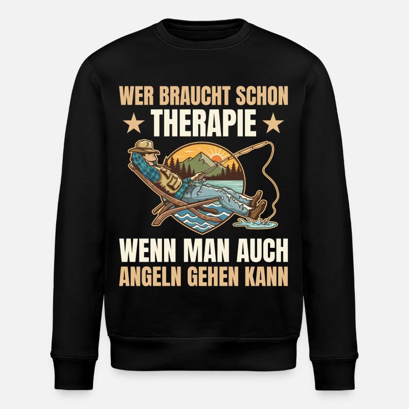 Fishing - Who needs therapy - Stanley/Stella ROLLER Unisex Organic Sweatshirt - black