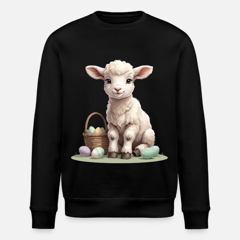 Pastel lamb with Easter eggs - Stanley/Stella ROLLER Unisex Organic Sweatshirt - black