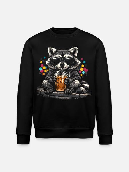 Waschbär Trinkt Eiskaffee Süß Niedlich - Stanley/Stella Unisex Bio-Sweatshirt ROLLER - Schwarz
