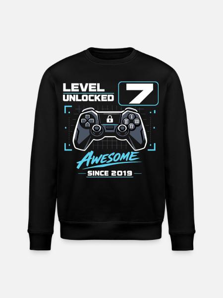 Level 7 Unlocked Gaming Gift Boys - Stanley/Stella ROLLER Unisex Organic Sweatshirt - black
