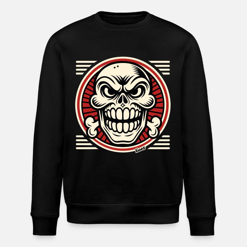 Grinning skull with bone emblem - Stanley/Stella ROLLER Unisex Organic Sweatshirt - black