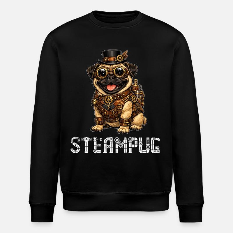 Steampug Steampunk Pug Mops - Stanley/Stella ROLLER Unisex Organic Sweatshirt - black