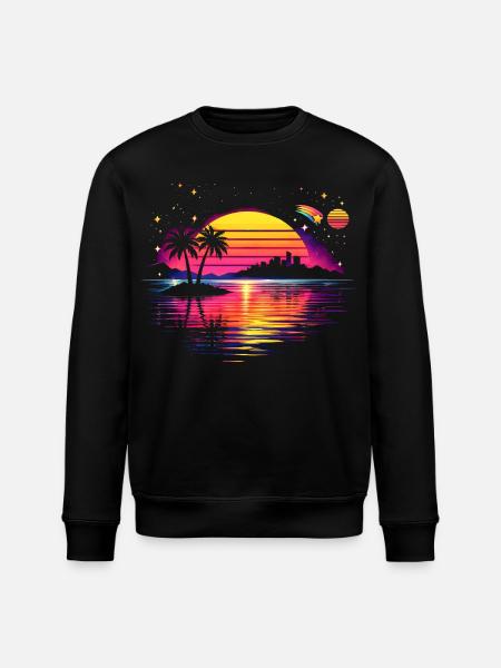 Retro sunset 80s illustration - Stanley/Stella ROLLER Unisex Organic Sweatshirt - black