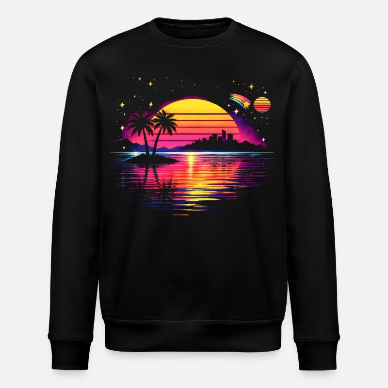 Retro sunset 80s illustration - Stanley/Stella ROLLER Unisex Organic Sweatshirt - black
