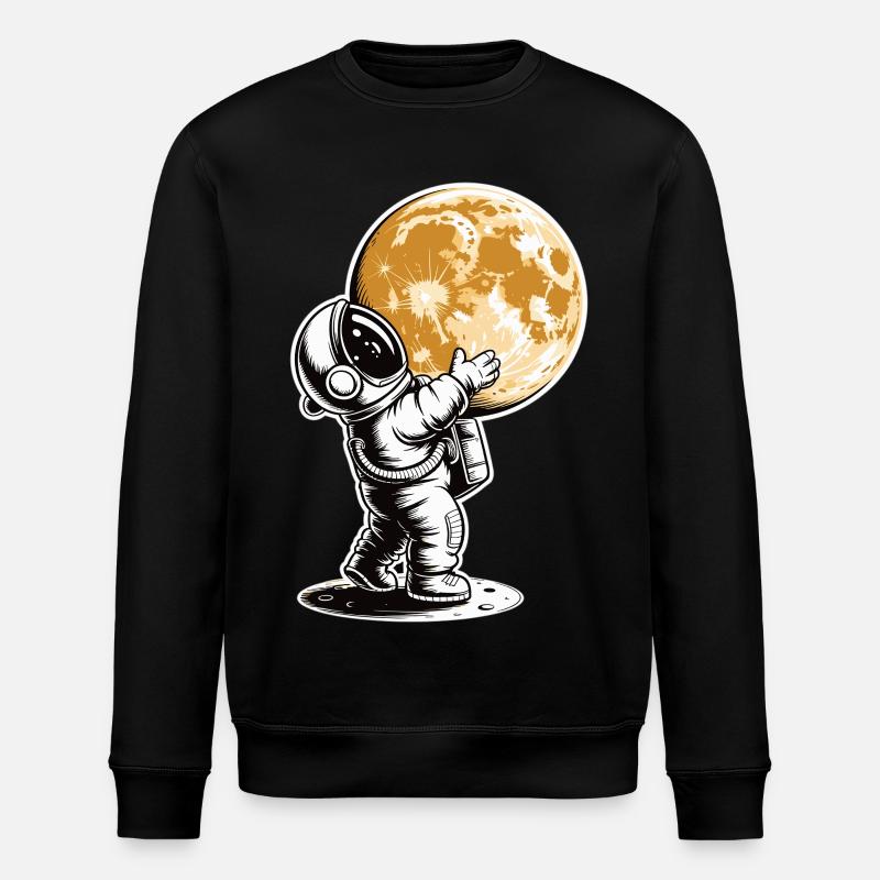 Astronaut Hugging Moon T-Shirt - Stanley/Stella ROLLER Unisex Organic Sweatshirt - black