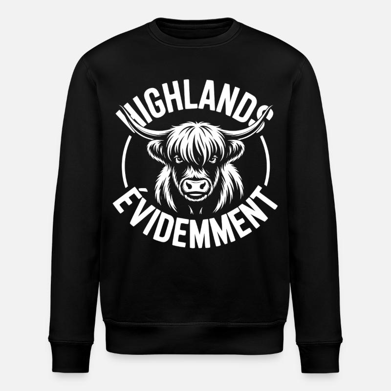Logo vache Highland - Sweat bio ROLLER Stanley/Stella Unisexe - noir
