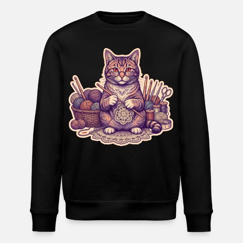 Crochet Cat Kitten Knits - Stanley/Stella ROLLER Unisex Organic Sweatshirt - black